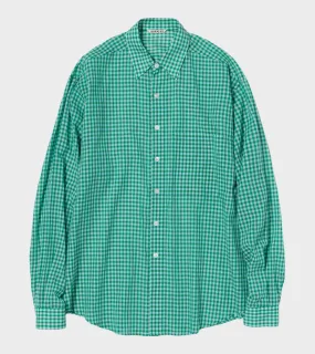 Airy Light Cotton Check Big Shirt Green