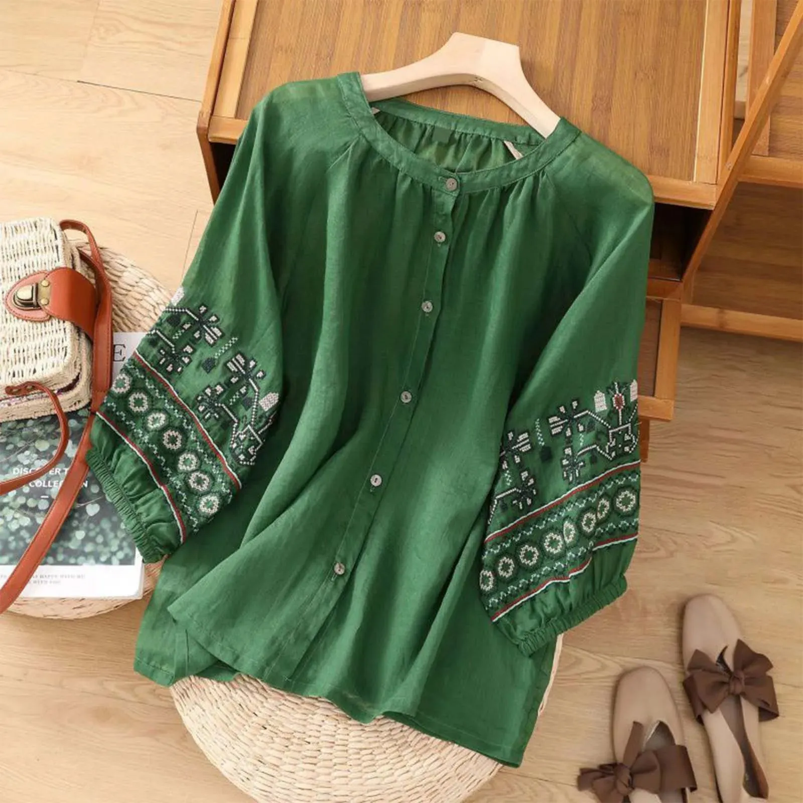 Araminta - Elegant Embroidered Summer Blouse for Women