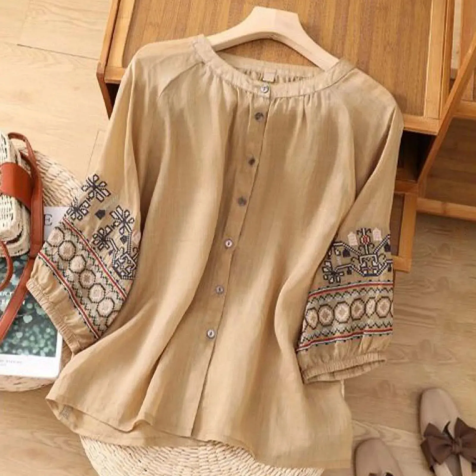 Araminta - Elegant Embroidered Summer Blouse for Women