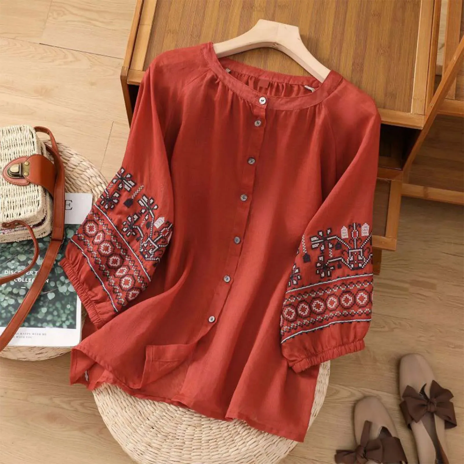 Araminta - Elegant Embroidered Summer Blouse for Women