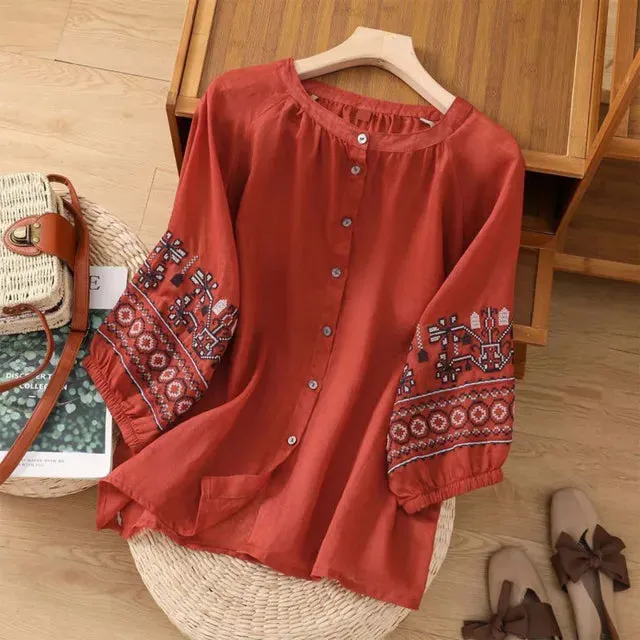 Araminta - Elegant Embroidered Summer Blouse for Women