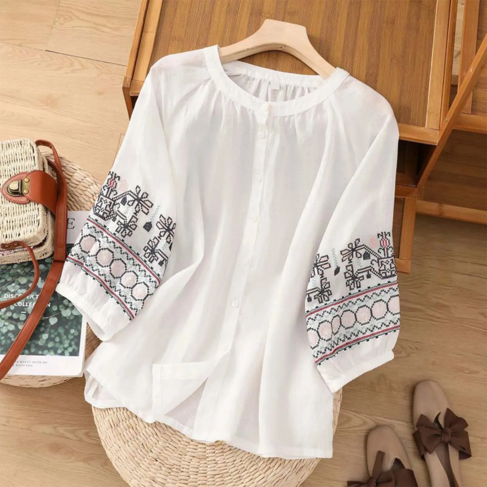 Araminta - Elegant Embroidered Summer Blouse for Women