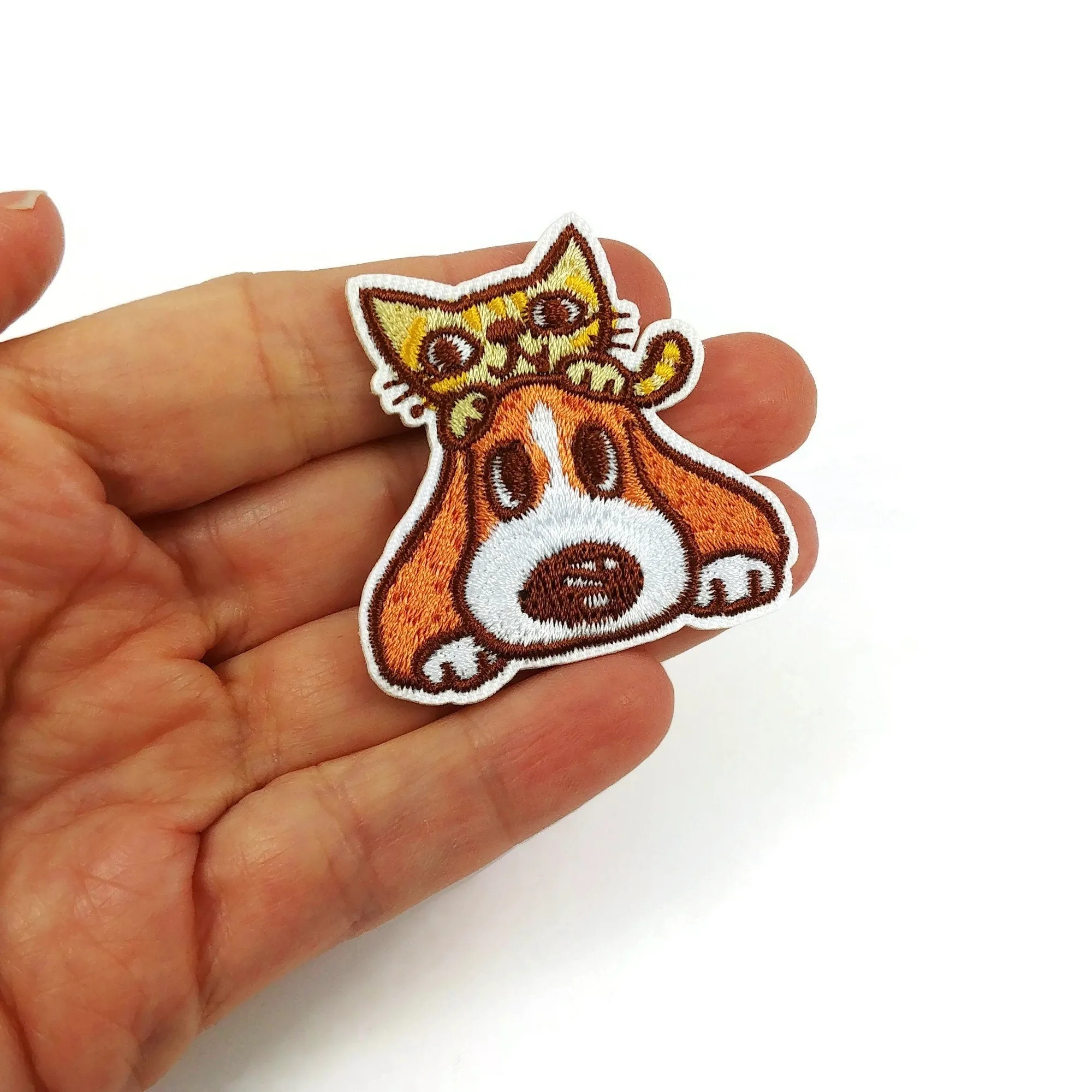 Cat and dog embroidered iron on patch