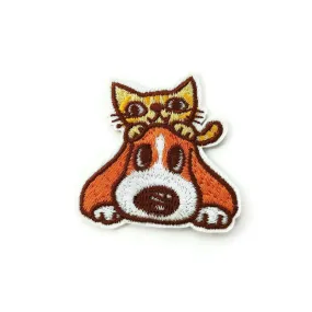 Cat and dog embroidered iron on patch
