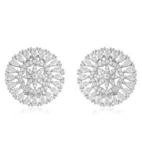 CZ Flower Center CZ Pear Halo Round Studs in White Gold