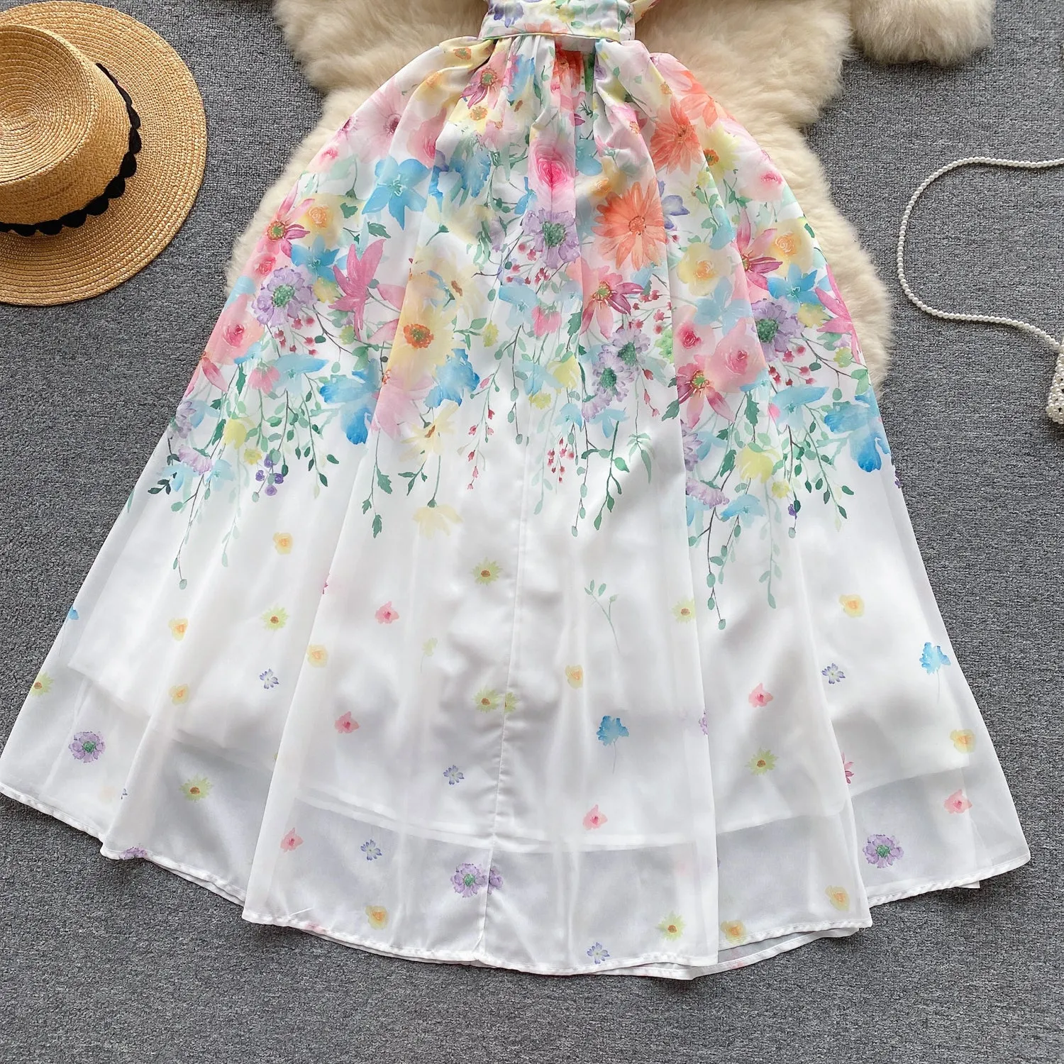 Fairy Colorful Floral Chiffon Dress