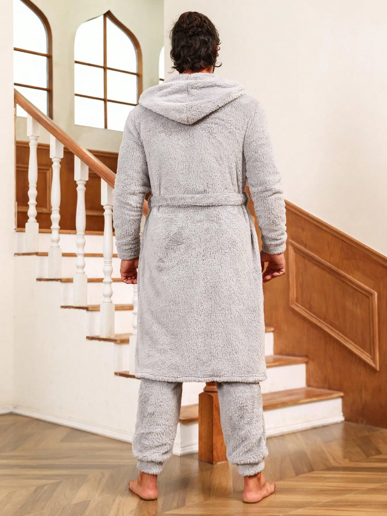 Men's Hooded Flannel Robe & Pants Set