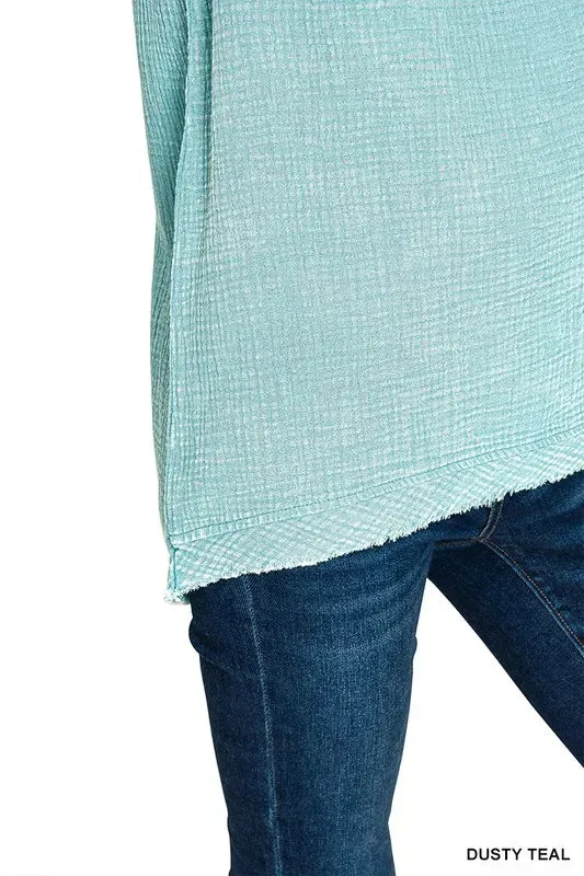 ONLINE EXCLUSIVE Zenana Double Gauze Raw Edge Acid Washed Tank