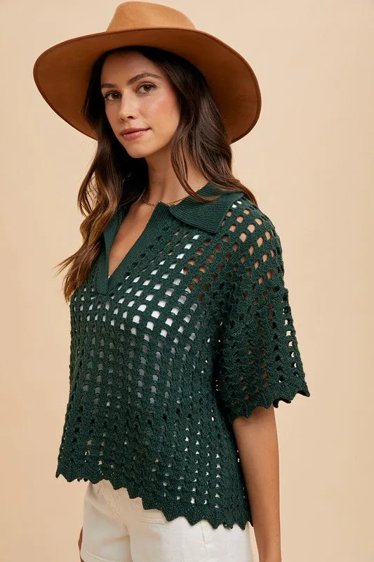 Openwork Johnny Collar Knit Cover-Up