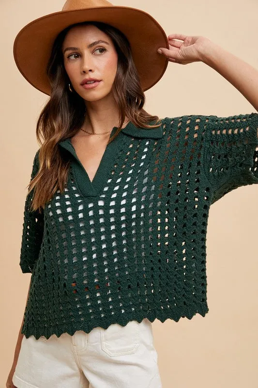 Openwork Johnny Collar Knit Cover-Up