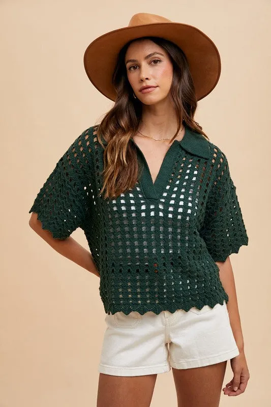 Openwork Johnny Collar Knit Cover-Up