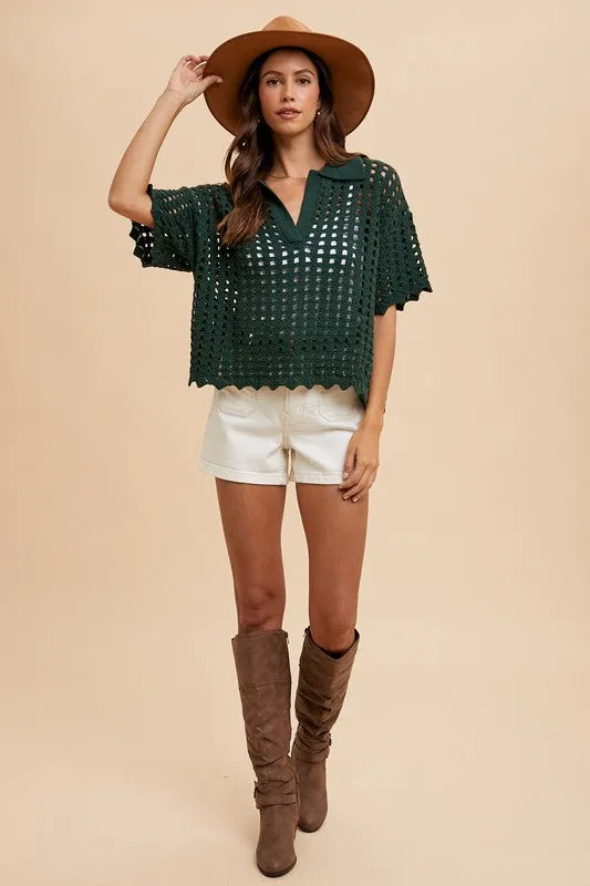 Openwork Johnny Collar Knit Cover-Up