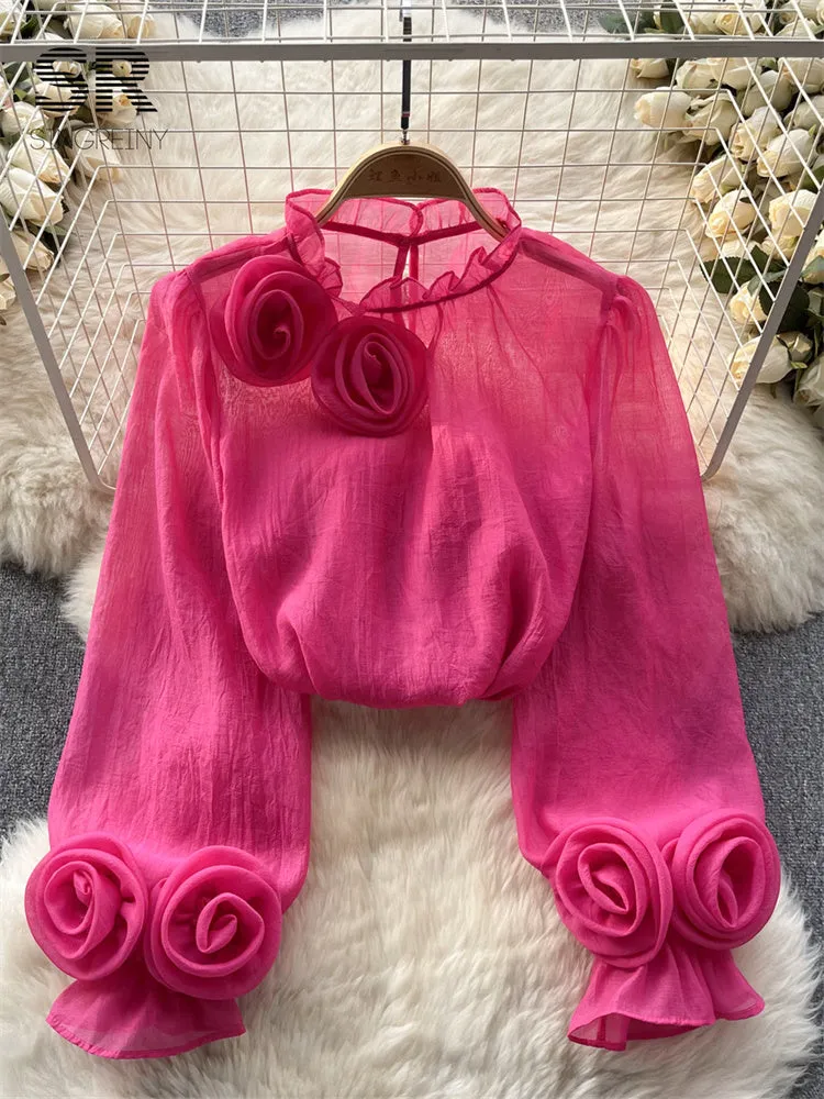 Rosalba - Elegant Ruffle Mesh Blouse for Women