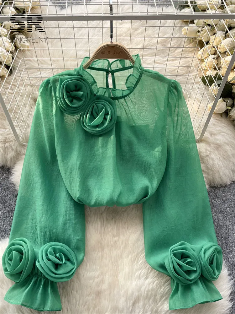 Rosalba - Elegant Ruffle Mesh Blouse for Women