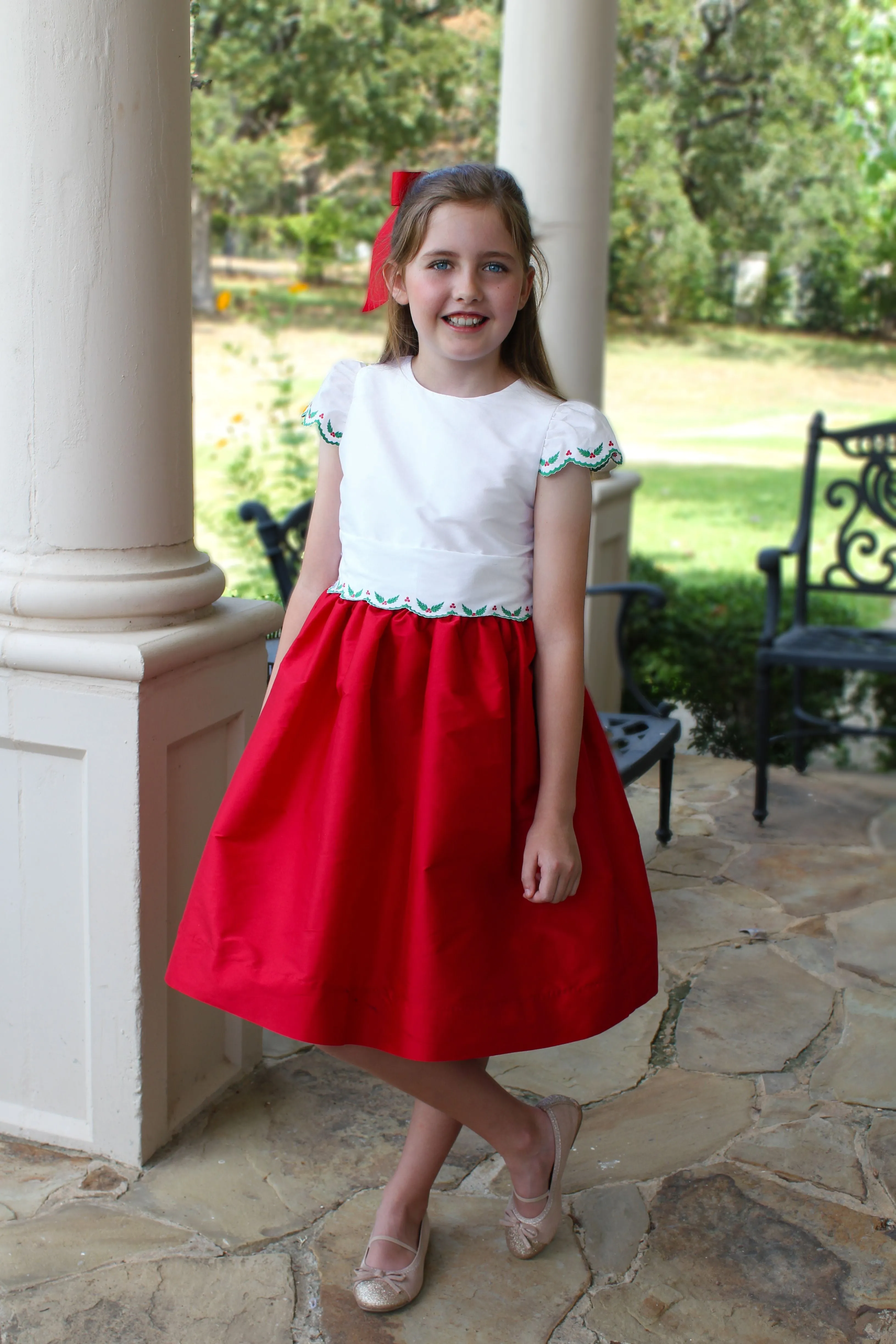 White & Red Dress with Holly Trim