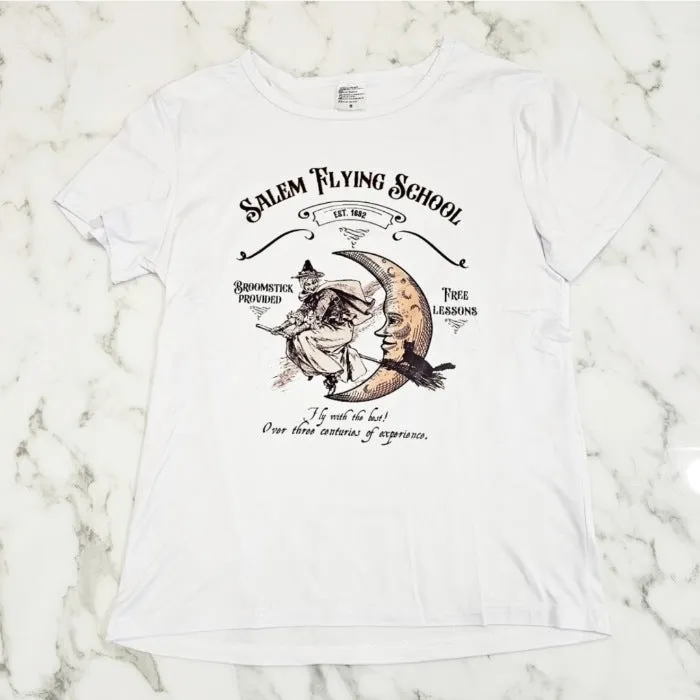 Women's Bright White Salem Flying School Graphic Tee