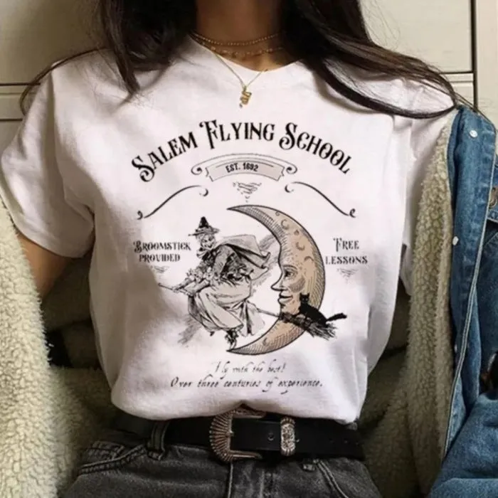 Women's Bright White Salem Flying School Graphic Tee